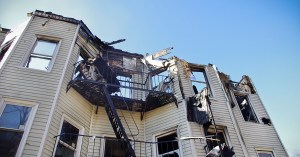 Exterior of burned building
